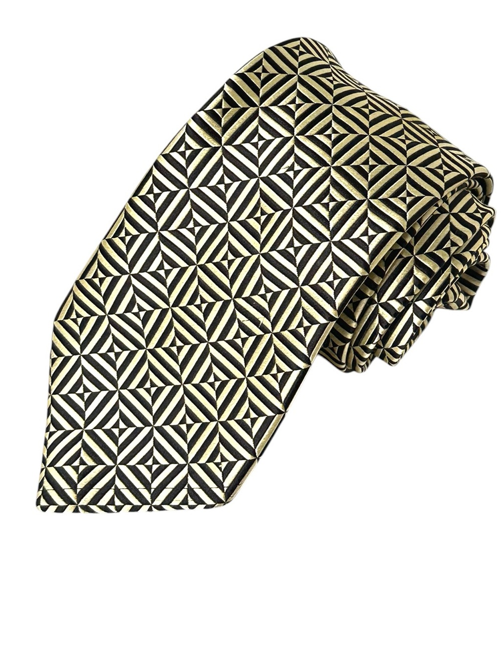 Favourbrook 100% Woven Silk Tie Made in England Black Gold Geometric Necktie